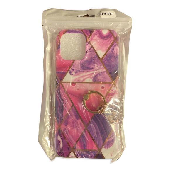 iPhone 12 Pro Max Marbleized Phone Case With Ring Hold Attached - Picture 3 of 3